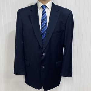 JOS A BANK Sport Coat Mens 46 Solid Navy Blue Blazer Wool 2 Button Jacket 46L